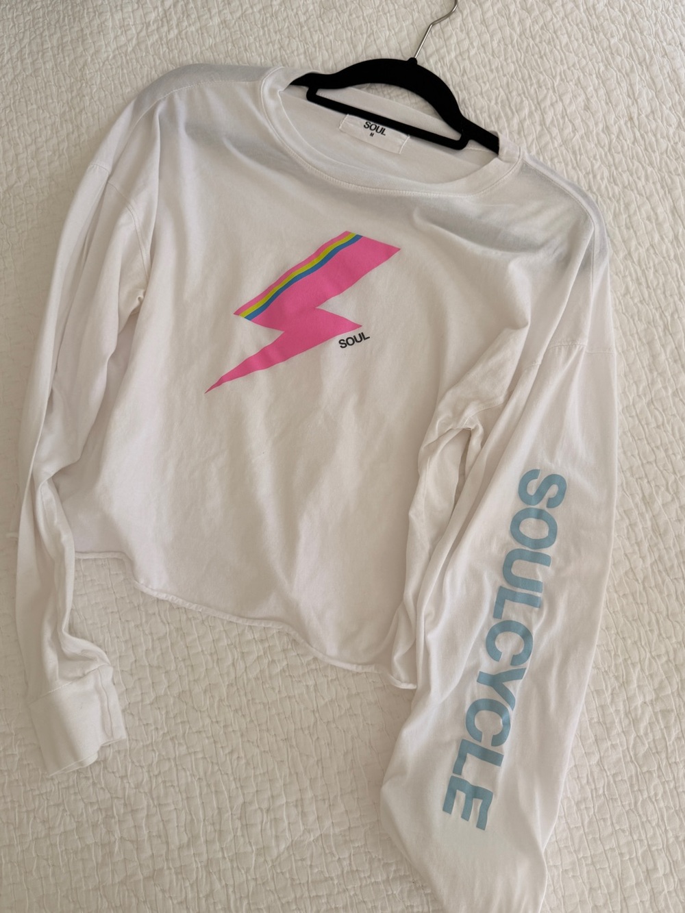 SoulCycle White Long-Sleeve Graphic Top - Pink Lightning